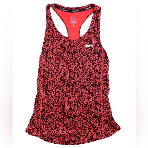 Nike Running Miler Dri Fit Racerback Womens Size Small Red Black Tank Top Active - Picture 1 of 7
